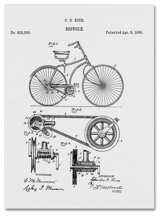 'Bicycle Patent, 1890, White' Canvas Art by Claire Doherty