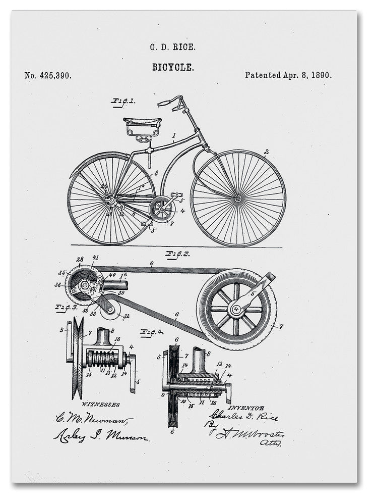 'Bicycle Patent, 1890, White' Canvas Art by Claire Doherty