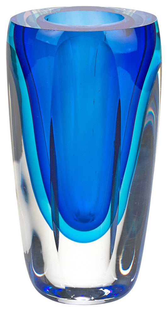 6 Mouth Blown Blue Art Glass Vase