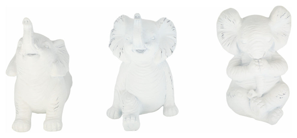 Resin, Set of 3 6" Stone Look Yoga Elephant, White