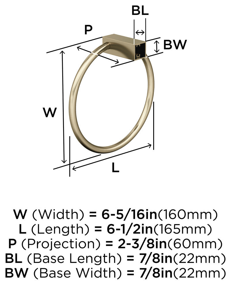 Amerock Monument Contemporary Towel Ring, Golden Champagne
