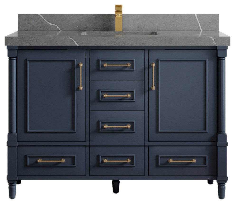 Aberdeen 48 Single Sink Bath Vanity in Hale Navy Blue  2" Piatra Gray