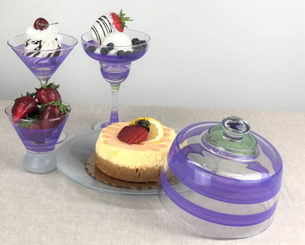 Retro Stripe Purple Martini Glasses, Set of 2
