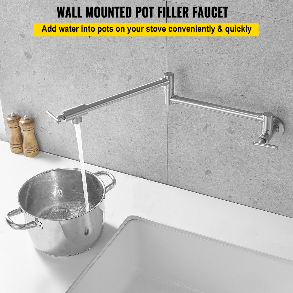 VEVOR Pot Filler Faucet Solid Brass Wall Mount Kitchen Faucet 26.4", Brushed Nickel