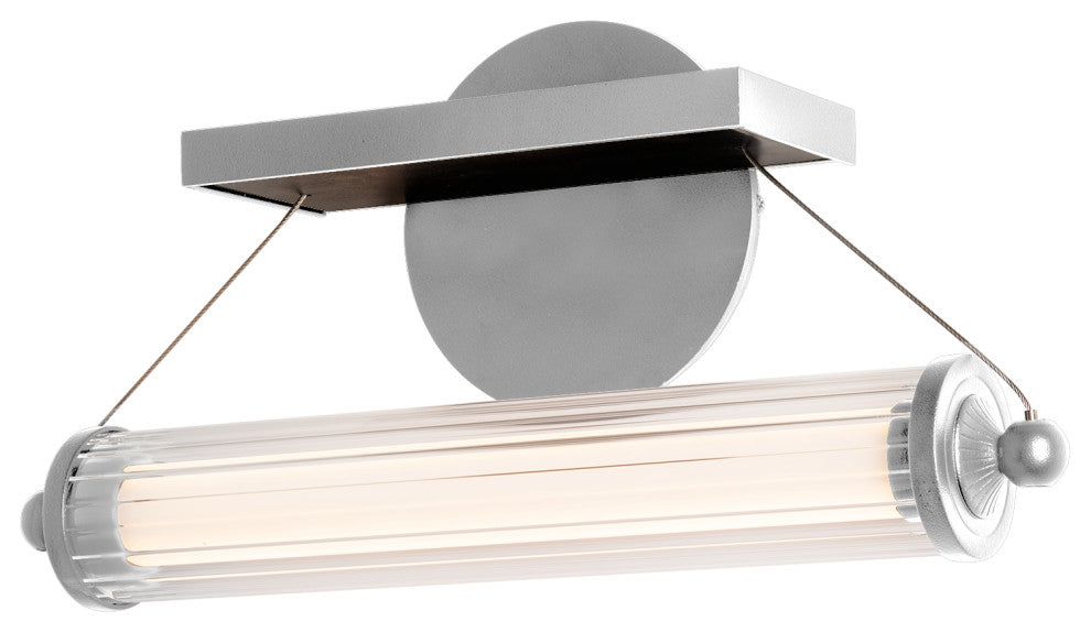Libra LED Sconce, Sterling Finish, Black Wood Accents, Clear Glass