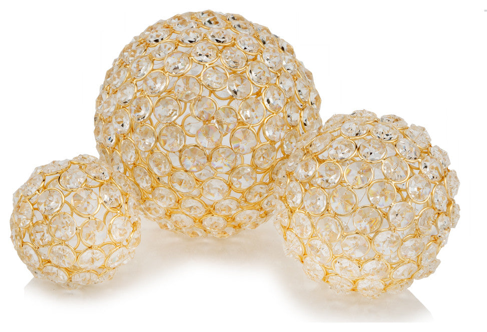 Facetas 4" Gold Cristal Spheres, Set of 2
