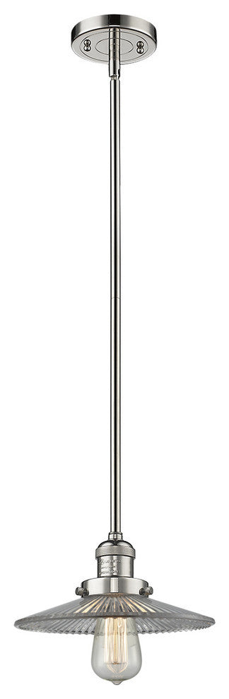 1-Light LED Halophane Mini Pendant, Polished Nickel