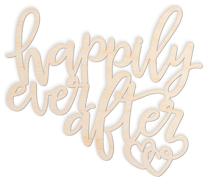 Happily Ever After Wood Cut Sign, 12"x11"