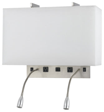 Benzara BM226323 Metal Wall Lamp with 2 Gooseneck Reading Lights, White & Silver