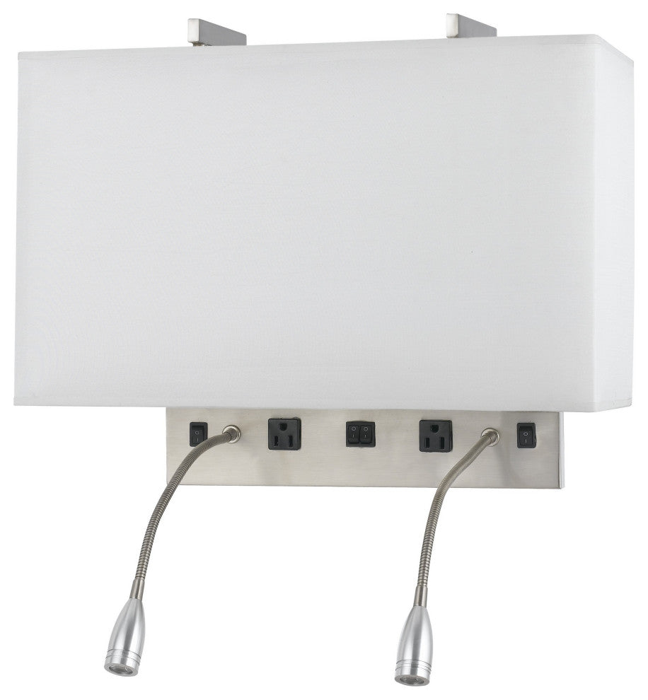 Benzara BM226323 Metal Wall Lamp with 2 Gooseneck Reading Lights, White & Silver