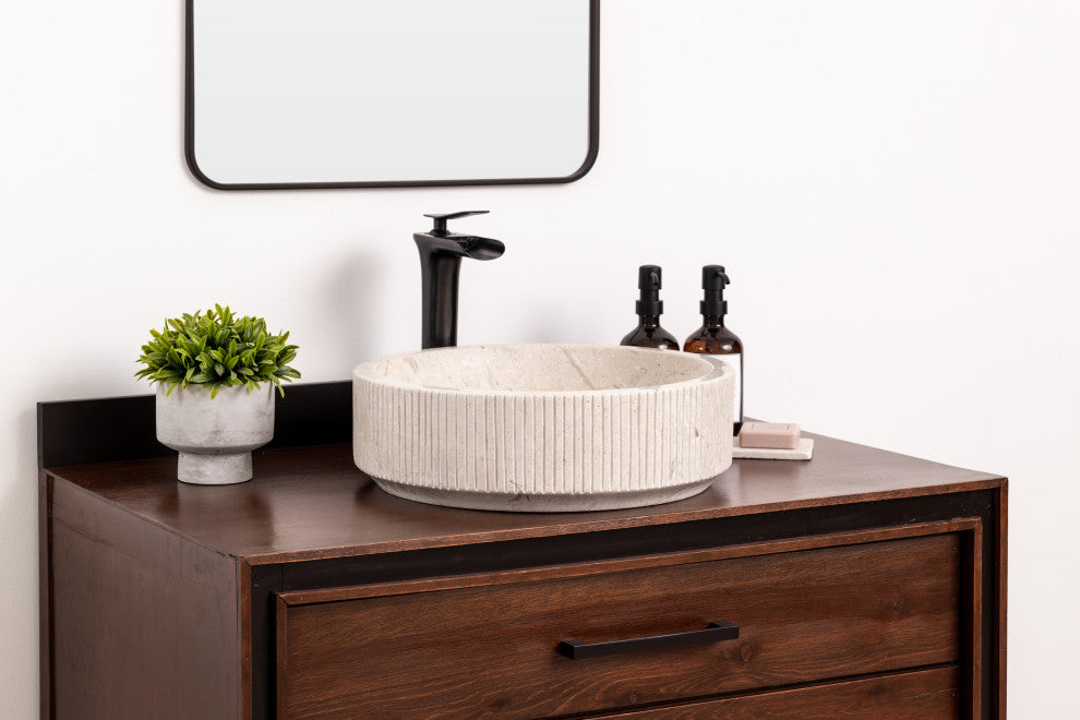 Natural Stone Vessel Bathroom Sink - Burj Marble, Ojinaga