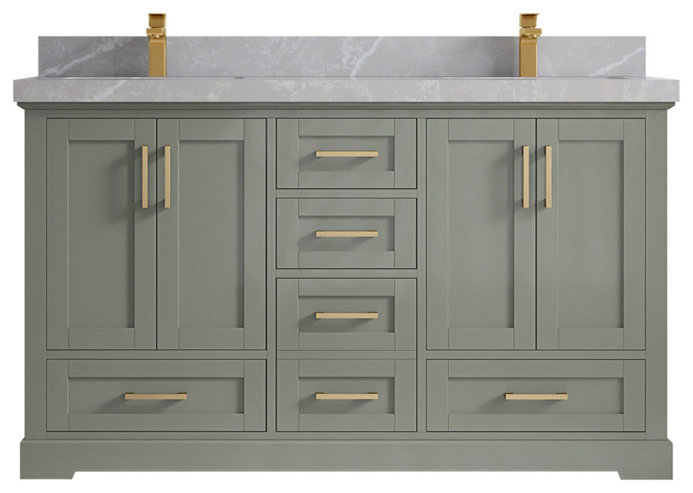 Boston 60 Double Bathroom Vanity in Evergreen 2" Pearl Gray