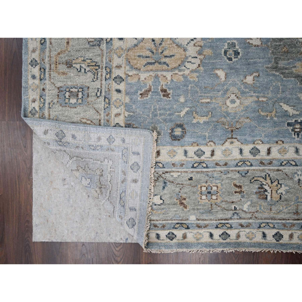 Silver Blue Wool Hand Knotted Oushak Design Oversized Oriental Rug 11'9"x14'10"