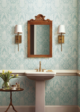 Pineapple Damask Light Blue Wallpaper
