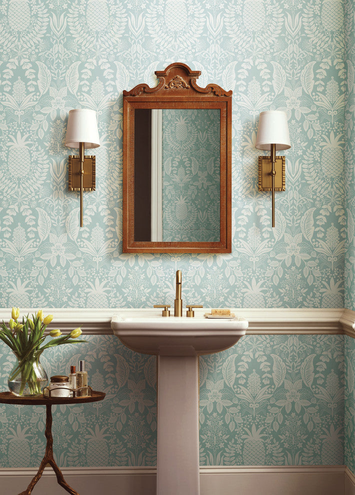 Pineapple Damask Light Blue Wallpaper