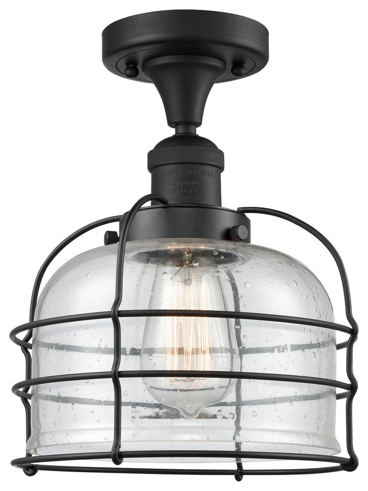 Large Bell Cage 1-Light Semi-Flush Mount, Matte Black, Seedy