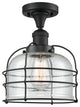 Large Bell Cage 1-Light Semi-Flush Mount, Matte Black, Seedy