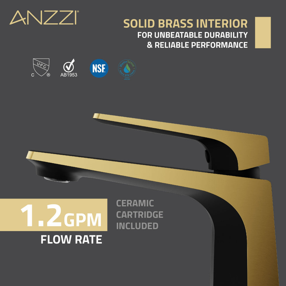 1-Handle Bathroom Faucet, Matte Black and Brushed Gold