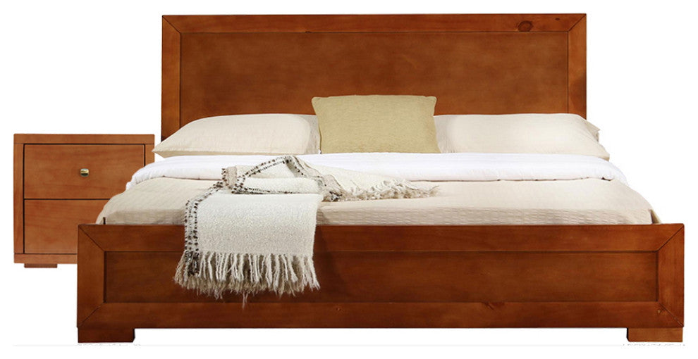 Moma Cherry Wood Platform Twin Bed With Nightstand