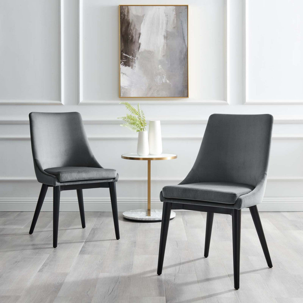 Side Dining Chair, Gray, Velvet, Modern, Kitchen Cafe Bistro Hospitality