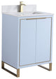 Opulence Bath Vanity, Pastel Blue, 24", Satin Brass Hardware, White Carrara Top