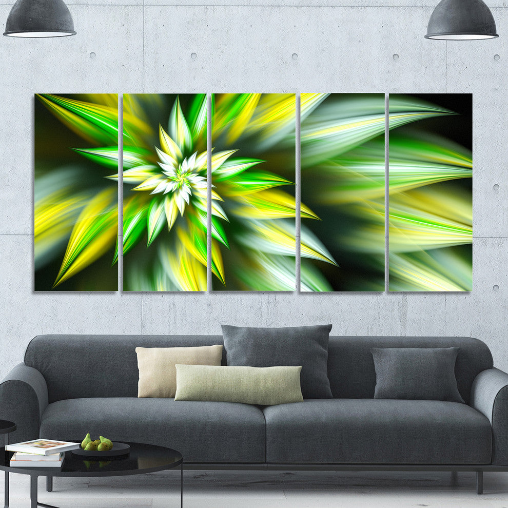 Exotic Green Fractal Spiral Flower, Abstract Canvas Art Print, 60"x28", 5 Panels