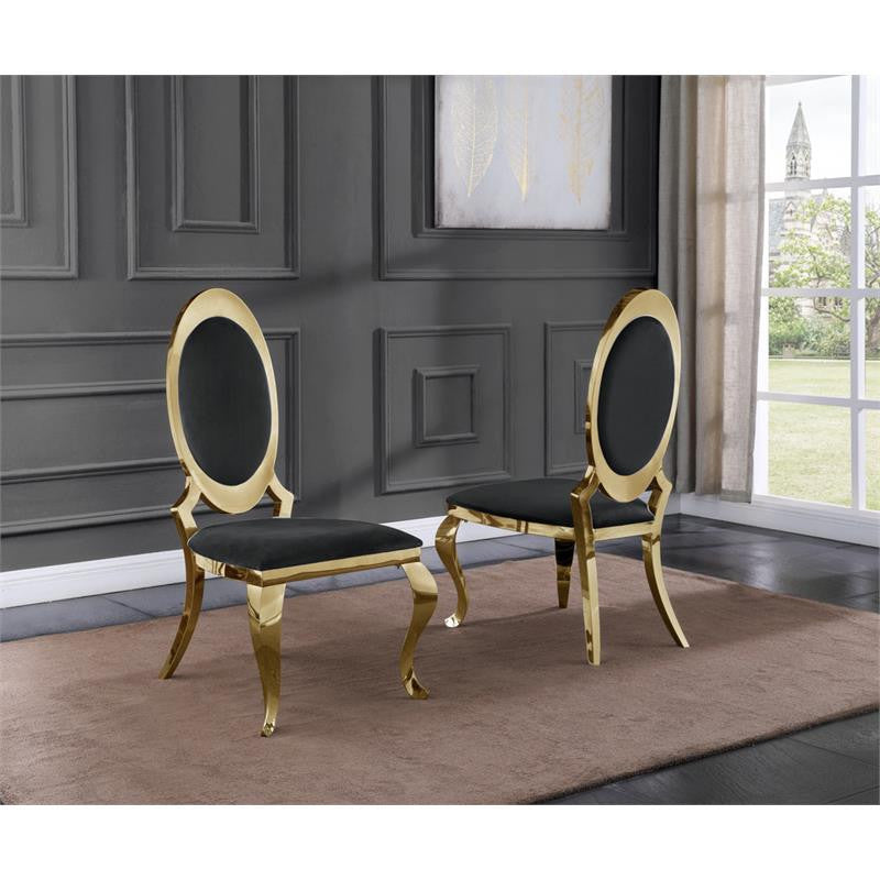 Classy Round Back Black Velvet Side Chairs with Gold Legs (Set of 2)