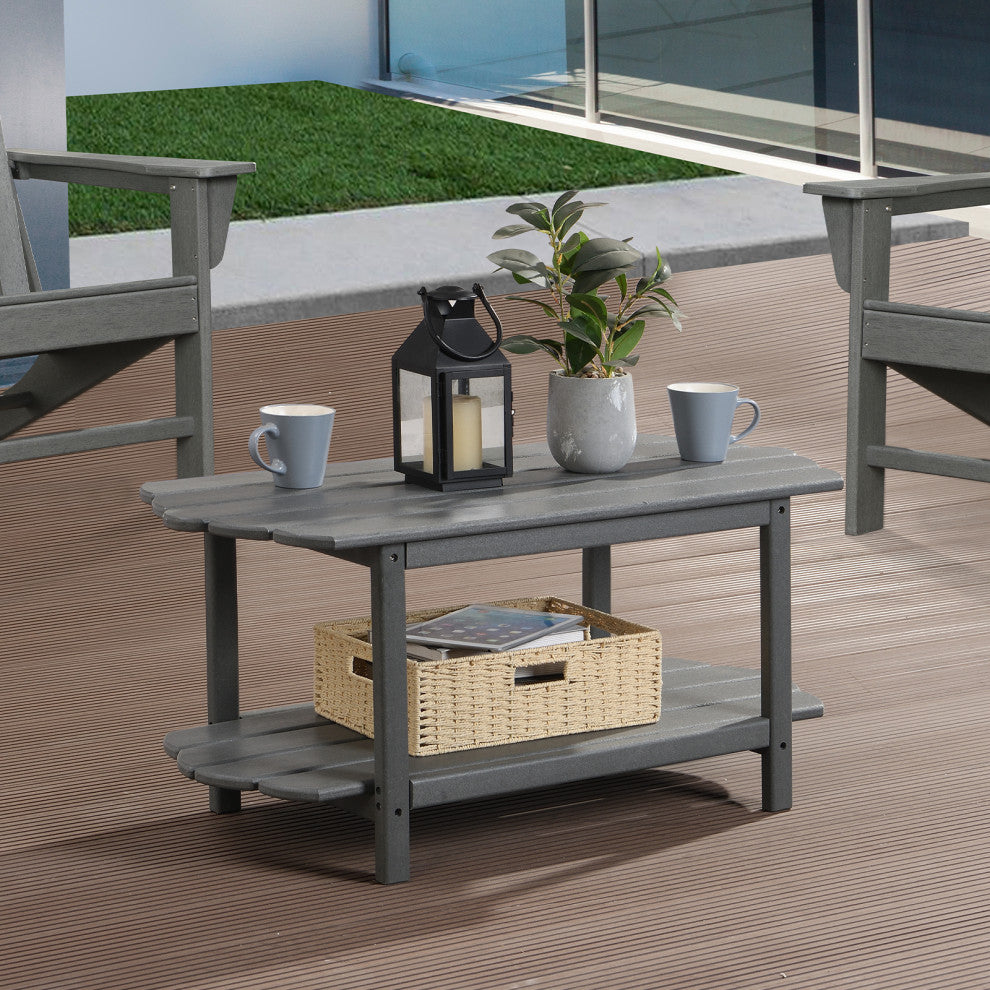 2 Tier Patio Table, Adirondack Outdoor Coffee Table for Backyard Pool, Gray