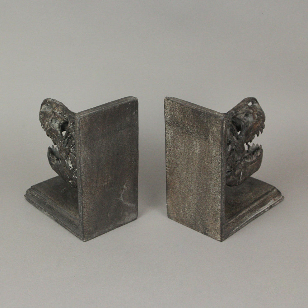Set of 2 Resin Tyrannosaurus Rex T-Rex Skull Bookends Decorative Book Decor