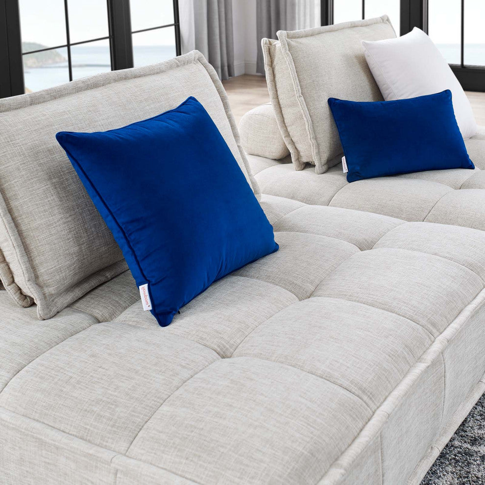 Tufted Loveseat Sofa Set, Fabric, Beige, Modern, Living Lounge Hotel Hospitality