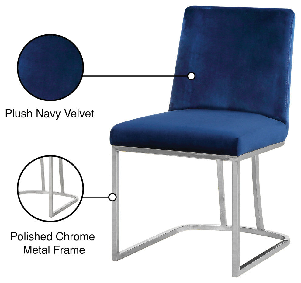 Heidi Black Velvet Dining Chair Set of 2, Navy