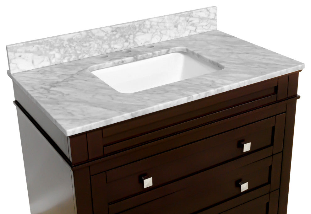 Eleanor 30" Bathroom Vanity, Chocolate, Carrara Marble Top