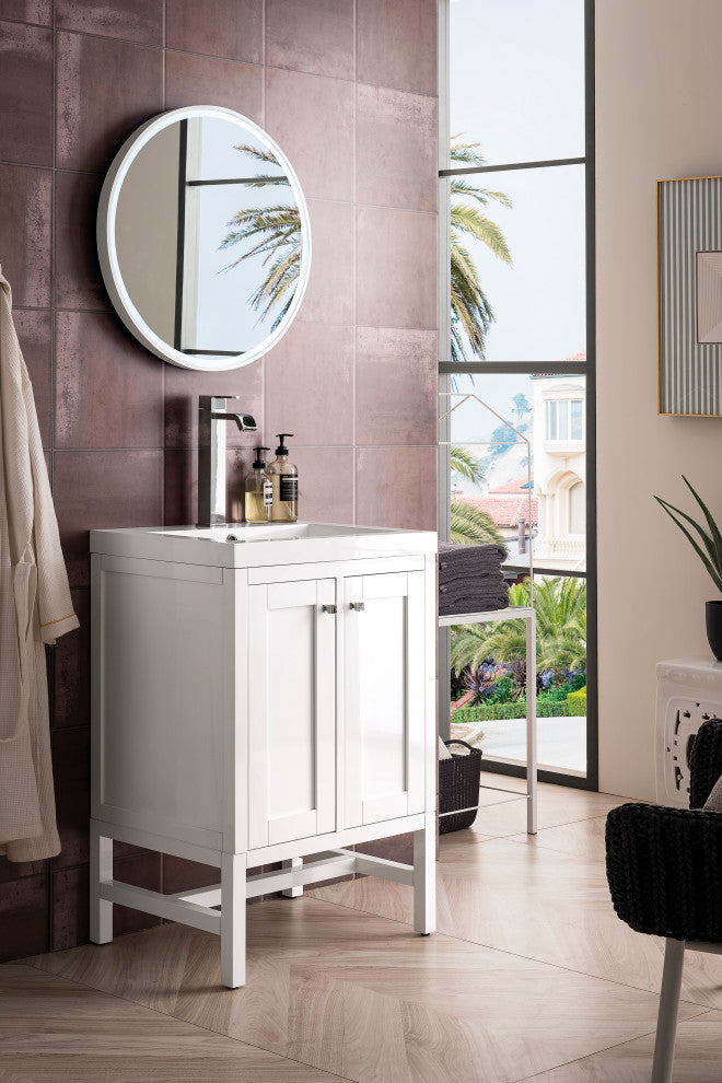 Addison 24" Vanity, With Doors, Glossy White, White Glossy Resin Countertop
