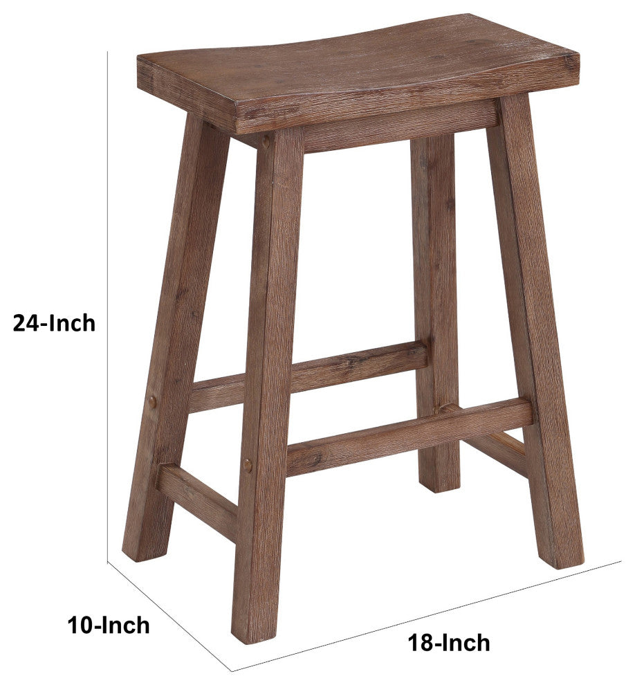 Wooden Frame Saddle Seat Counter Height Stool With Angled Legs Brown