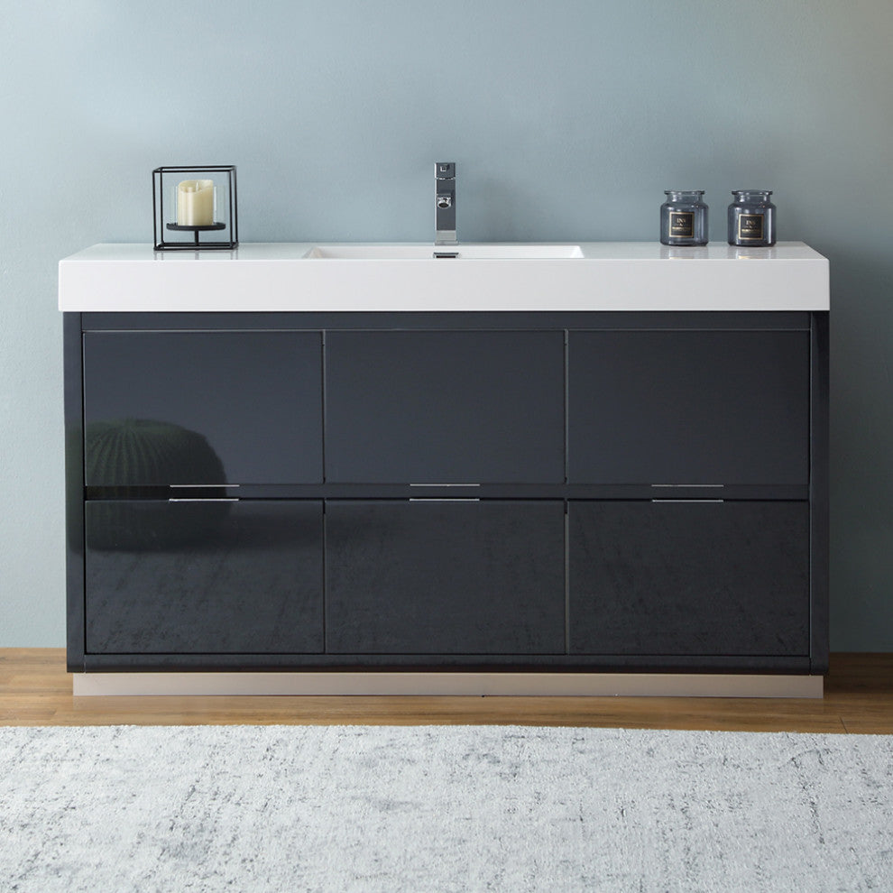 Valencia Free Standing Modern Bathroom Vanity, Dark Slate Gray, 60"