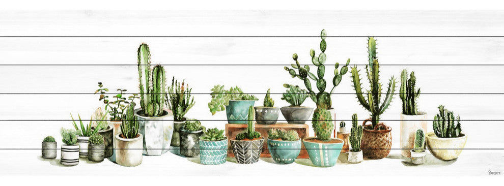 "Cactus Club" Painting Print on White Wood, 60"x20"