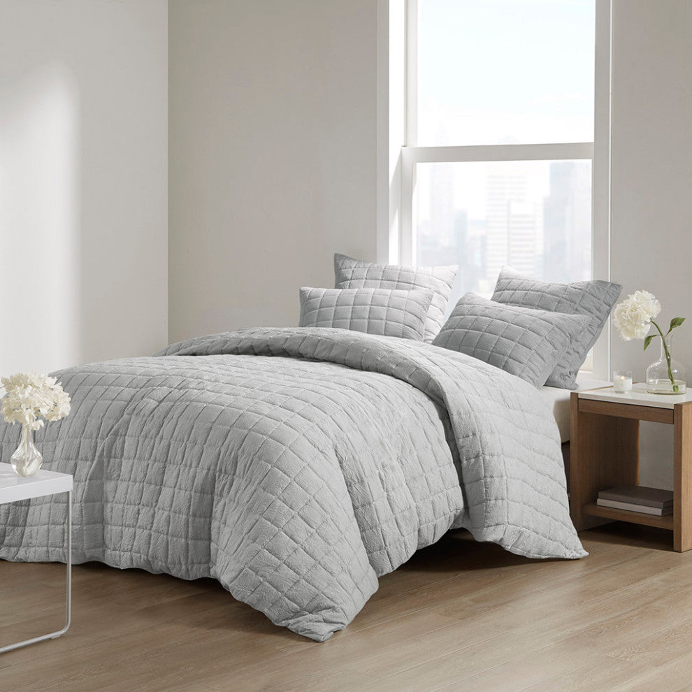 N Natori Cocoon Crushed Microfiber Quilted Euro Sham Cover, Grey