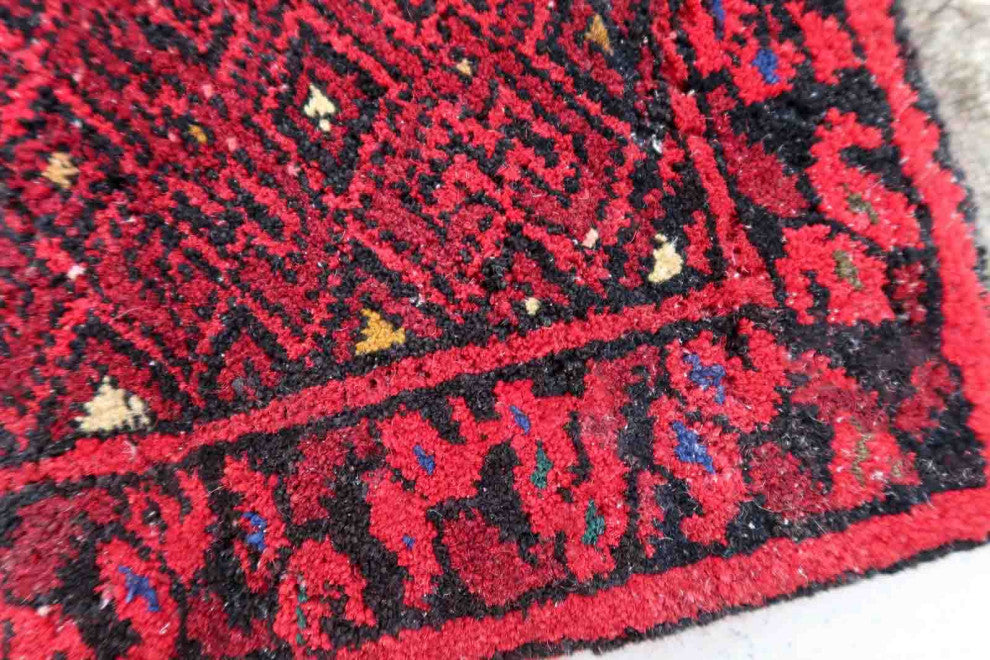 Handmade Vintage Afghan Ersari Mat 0.7'x0.9', 24cmx29cm, 1970s