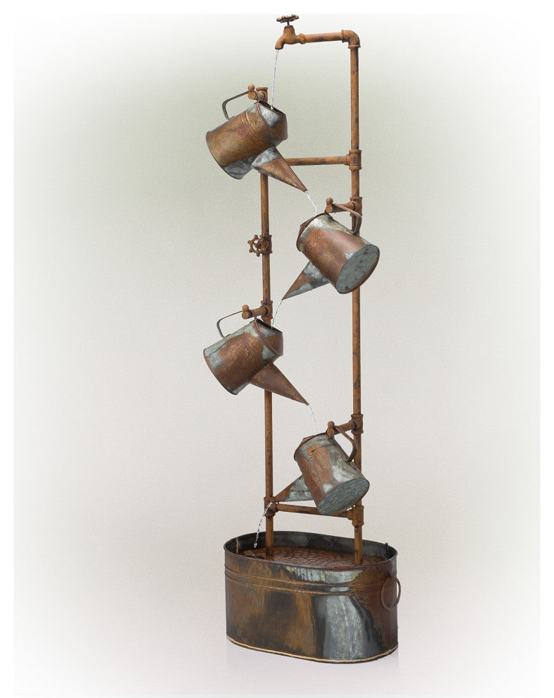 Rustic Multi Water Spout and Watering Can Metal Fountain