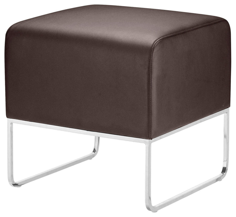 Ottoman Accent Chair, Fabric, Wood, Brown Black, Chrome, Lounge Hospitality