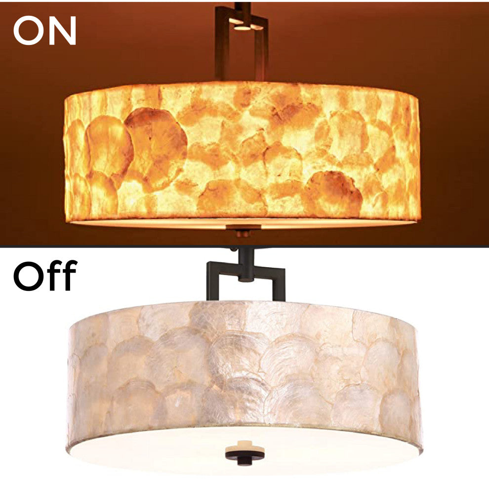 3-Light shell chandelier Bronze hall ceiling Metal coastal lighting fixtures