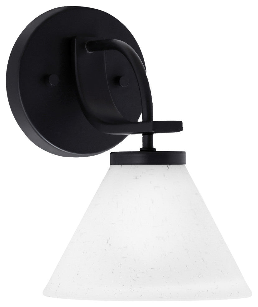 Cavella 1 Light Wall Sconce, Matte Black Finish, 7" White Muslin Glass