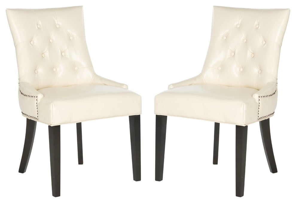 Safavieh Harlow Tufted Ring Chairs, Set of 2, Flat Cream, Leather