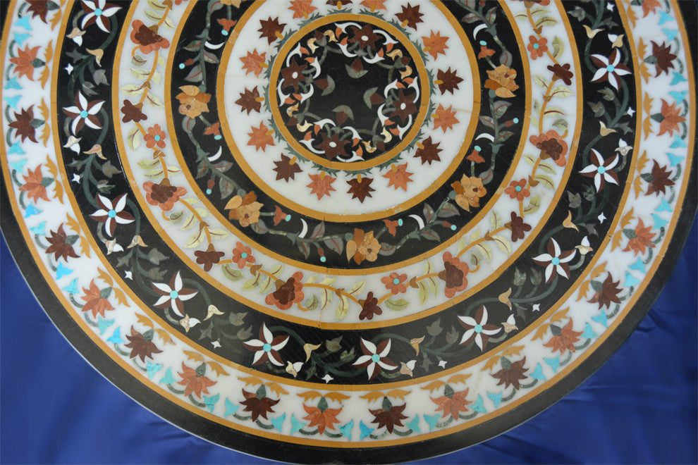 Concentric Black and White Marble Inlay Table