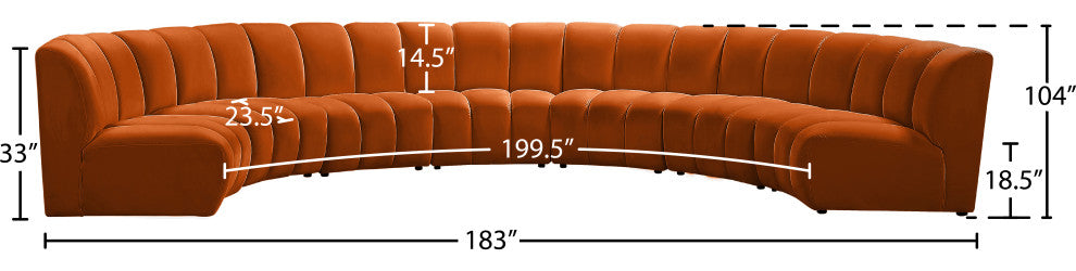 Infinity Channel Tufted Velvet Modular Chair, Cognac, 7 Piece