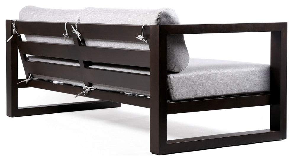 Benzara BM236929 Wood Frame Outdoor Sofa With UV Resistant Fabric Cushions, Gray