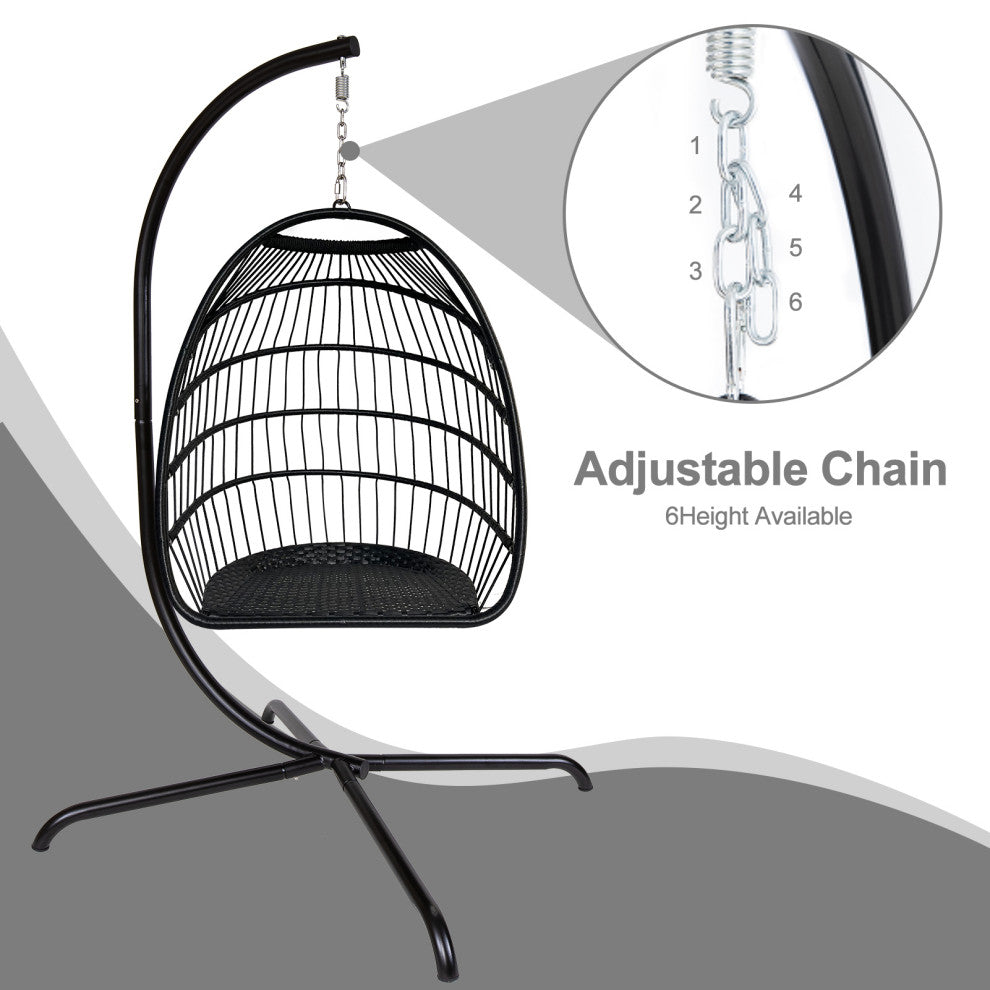 Outdoor Rattan Swing Chair Hanging Egg Chair With Cushion and Pillow, Dark Gray