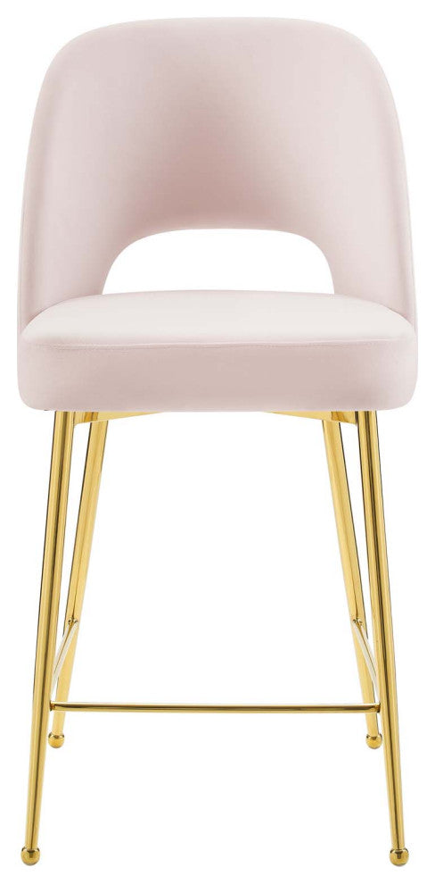Counter Stool Chair, Velvet, Metal, Pink, Modern, Bar Pub Cafe Bistro Restaurant