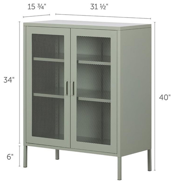 Crea Metal Mesh 2-Door Accent Cabinet-Sage Green-South Shore