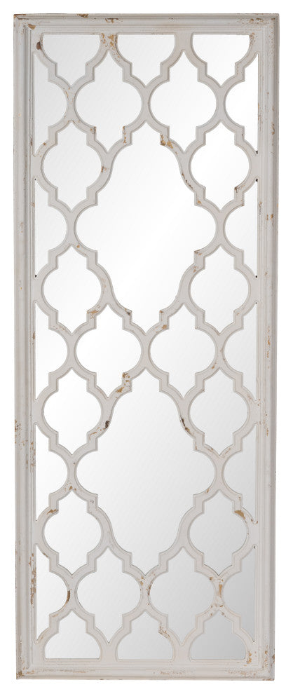Gewnee 24"x60" Distressed White Floor Mirror, Full Body Mirror